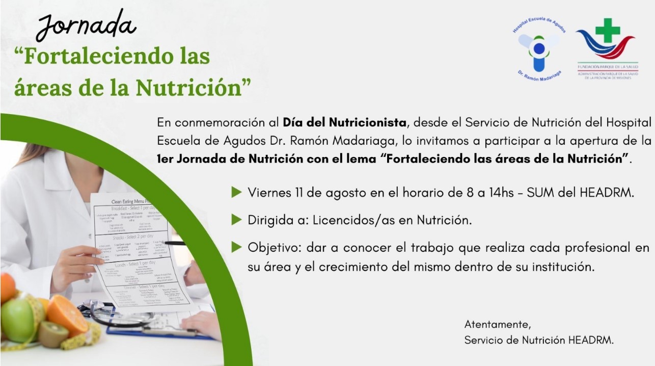 Destacan el rol del servicio de nutrición en hospitales y clínicas