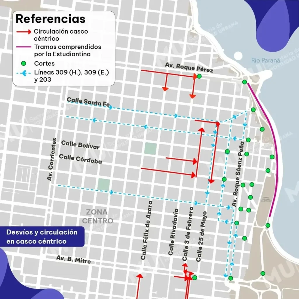 Estudiantina 2024 Esque de cortes y desvíos