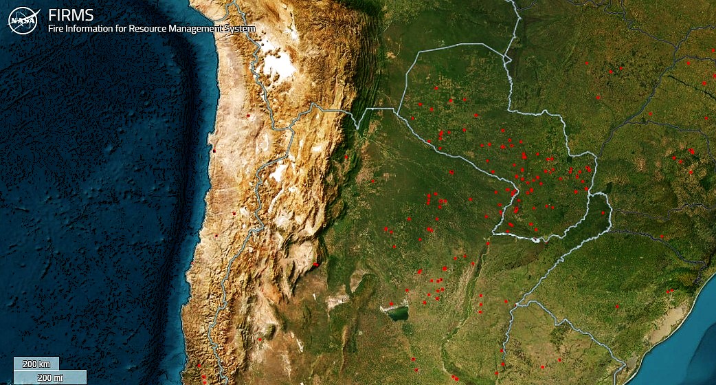 La imagen satelital de la NASA que muestra en tiempo real los incendios ...