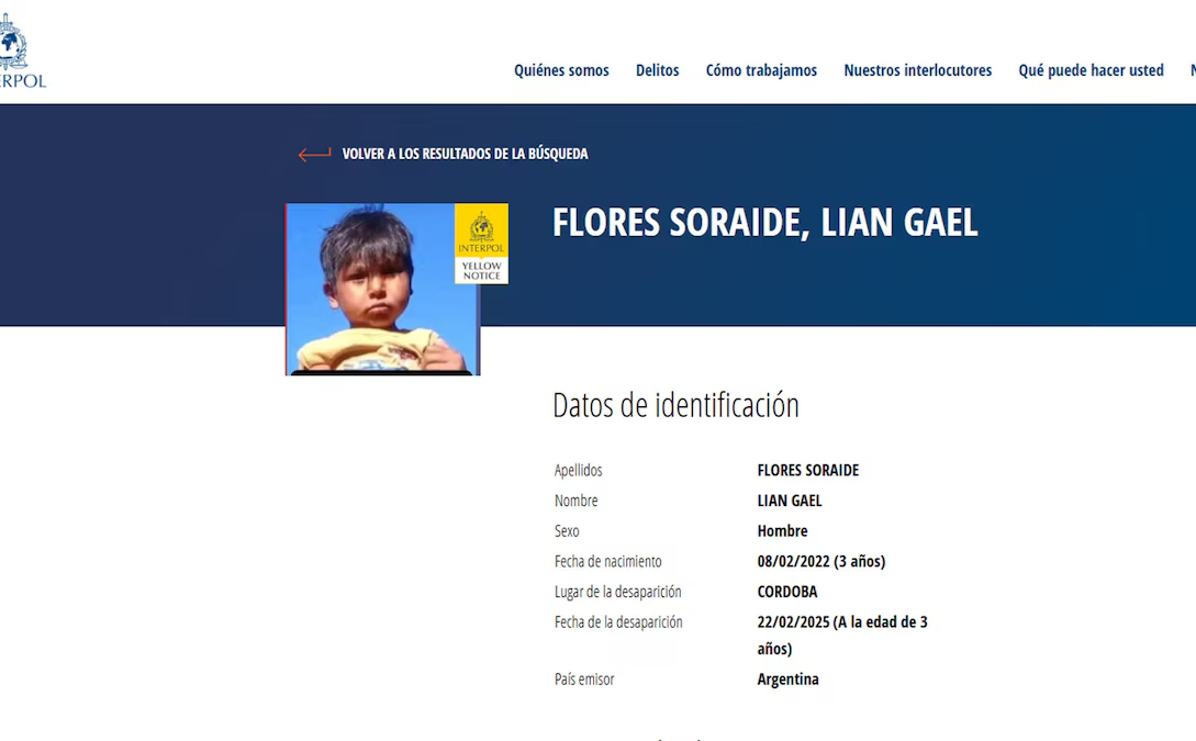 Caso Lian: Interpol activó la búsqueda internacional