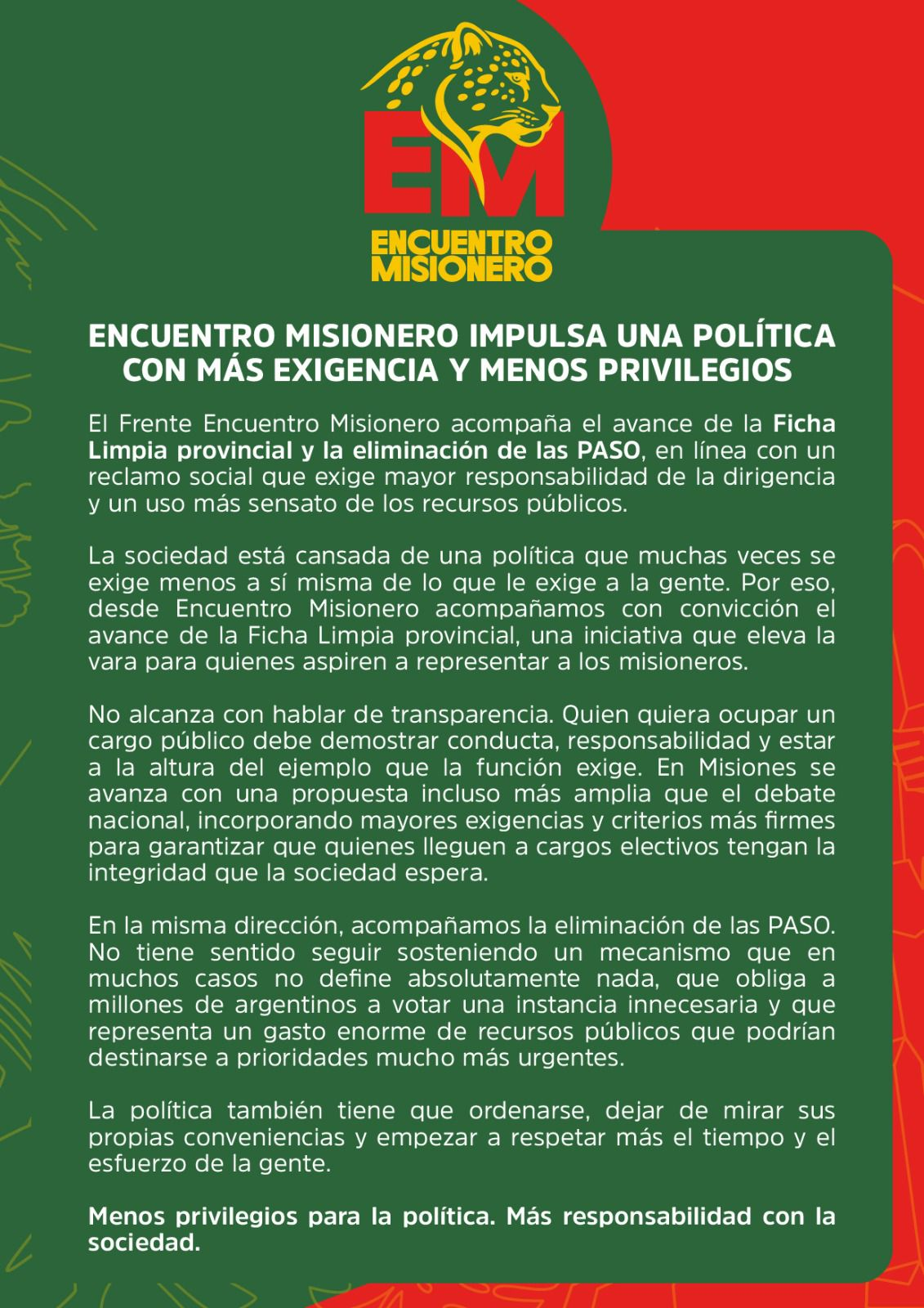 Encuentro Misionero impulsa la Ficha Limpia provincial y la eliminación de las PASO: “Menos privilegios para la política, más responsabilidad con la s... imagen-9